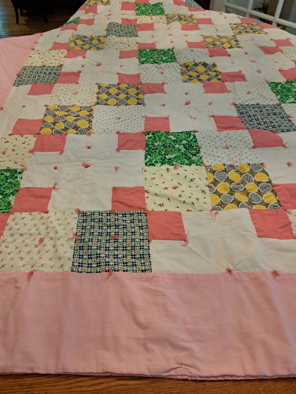 Vintage 70's Handmade Pink Patchwork Handtied Quilt ( See Description Below)